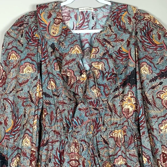 Ulla Johnson Caris Mini Dress Long Puff Sleeves Floral Cotton Women's 6